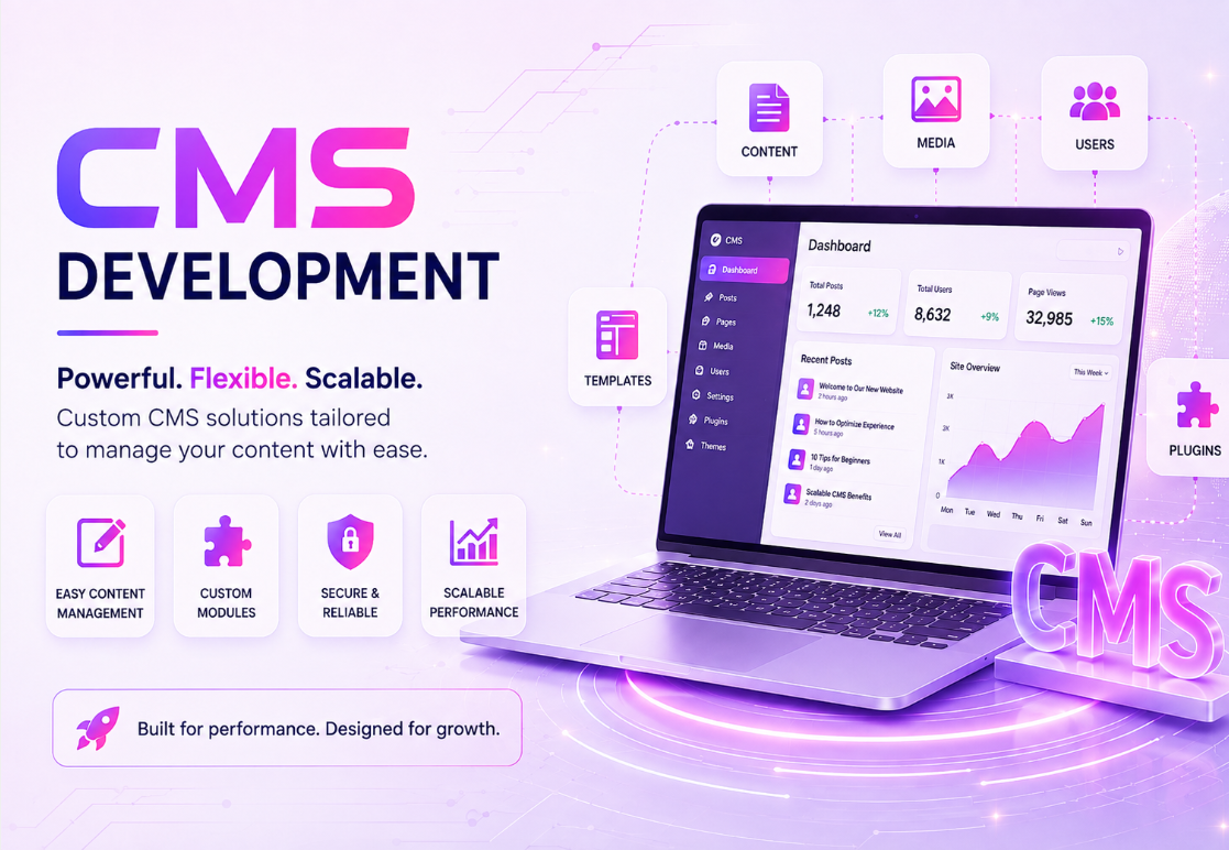 CMS development services featuring secure, scalable, and easy-to-manage content management solutions