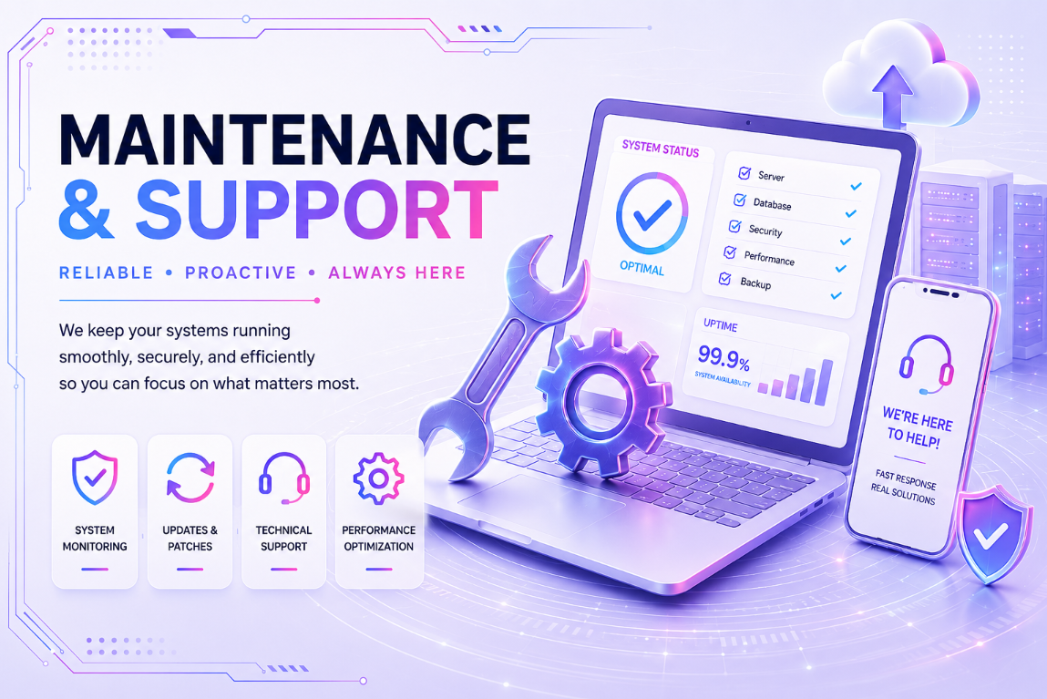 Professional website maintenance, software updates, security monitoring, and technical support services by Digital Profile