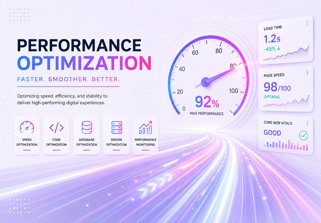 Performance optimization services for websites, applications, databases, APIs, and digital systems